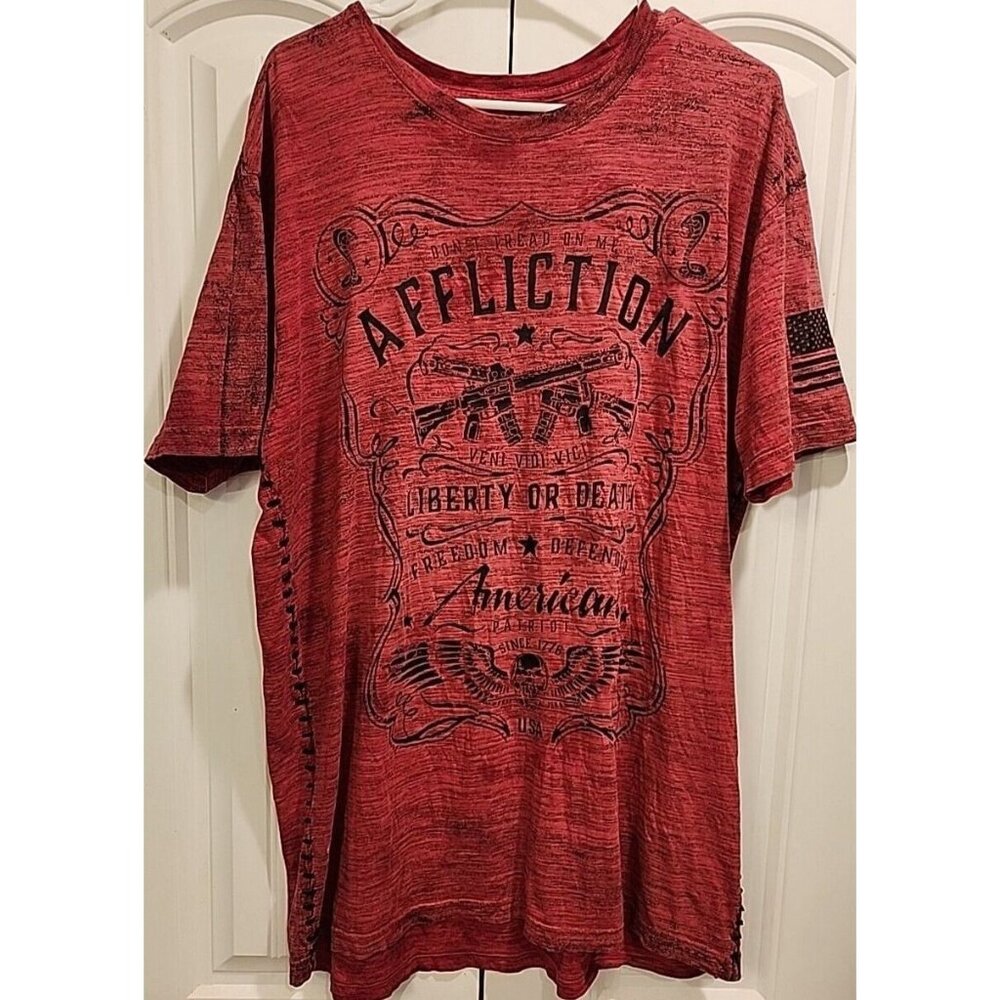 Affliction Freedom Defender 2XL  Mens  2 Sided Stitch Grung Wings Guns USA